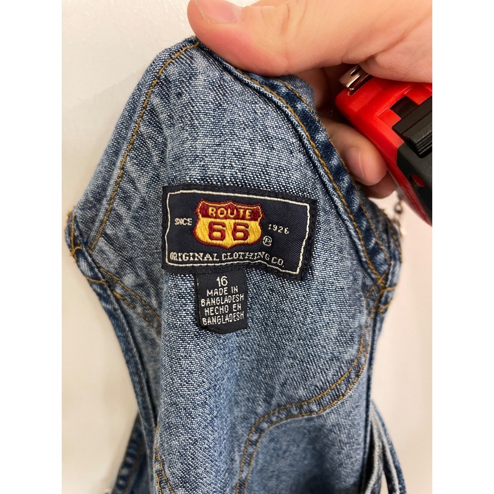 Vntage Route 66 Womens Denim Jumowr Overall Mini Dress Corset 90s - Picture 8 of 9